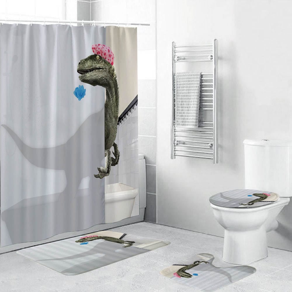 Funny Shower Cap Dinosaur Velociraptor Shower Curtain