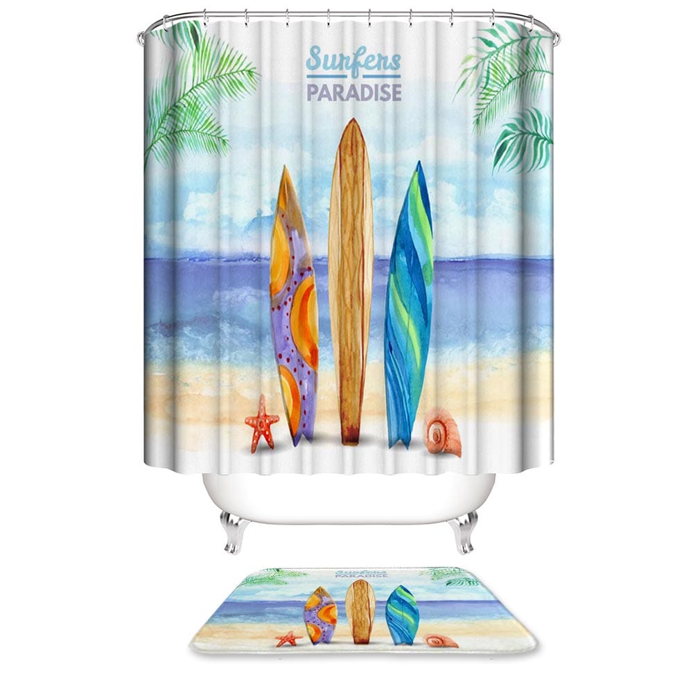 Surfers Paradise Vacation Seaside Surfboard Shower Curtain | Surf Bathroom Curtain