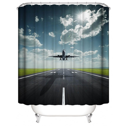 The Plane Took Off from The Runway Airplane Shower Curtain | Plane Shower Curtain