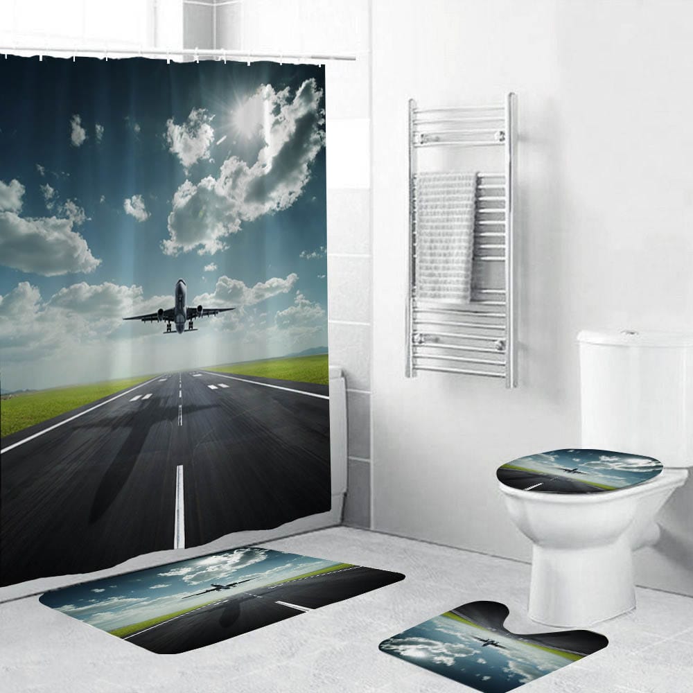 The Plane Took Off from The Runway Airplane Shower Curtain | Plane Shower Curtain