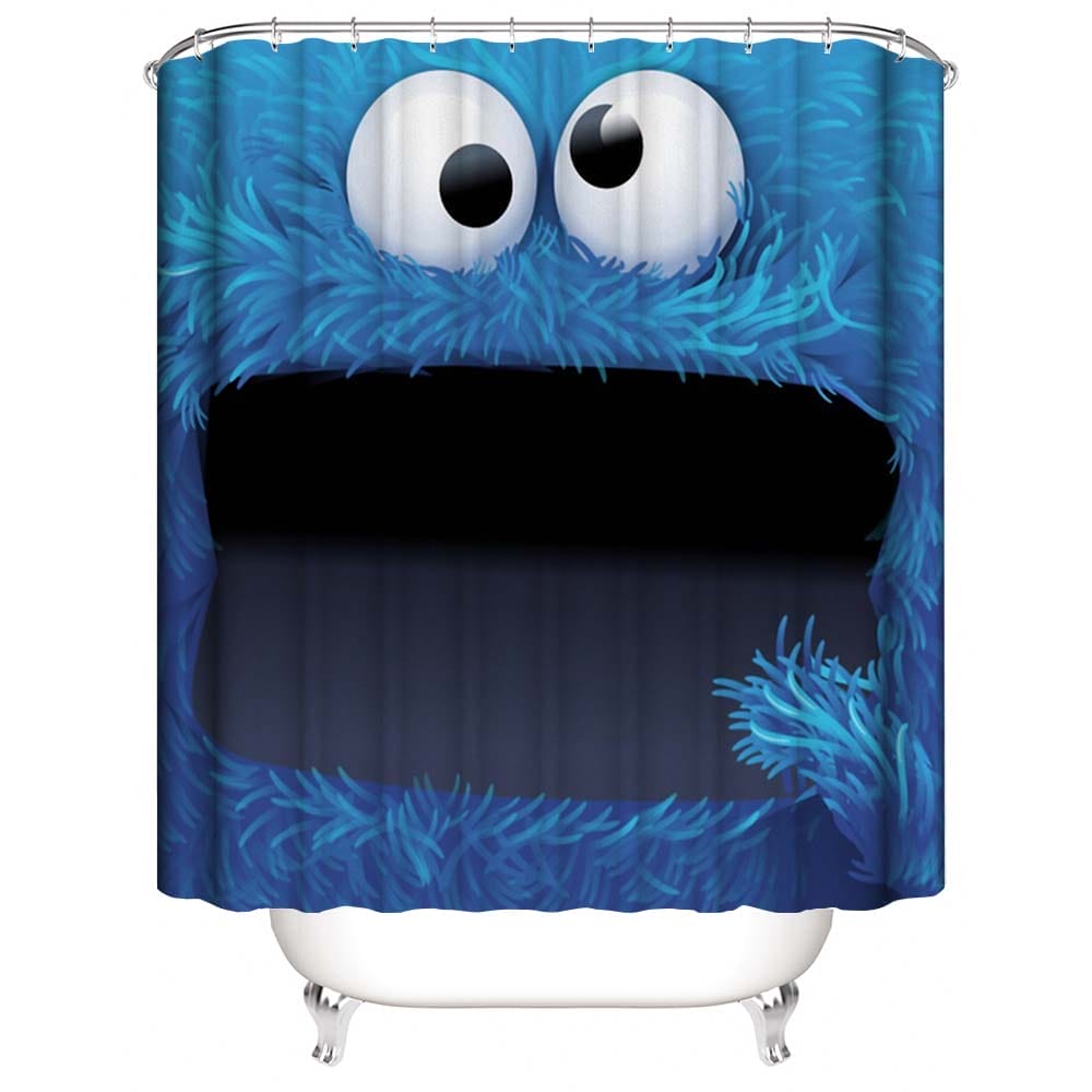 Cartoon Blue Plush Muppet Cookie Monster Shower Curtain