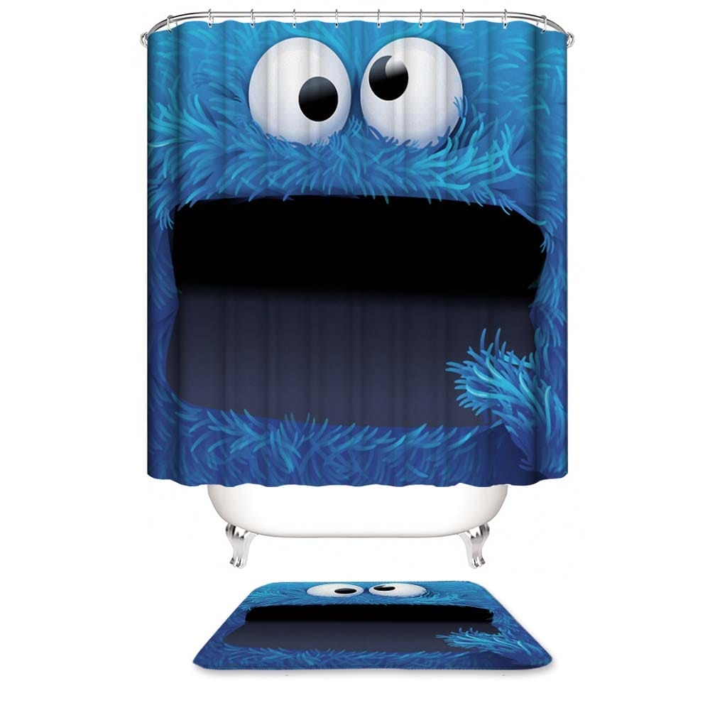 Cartoon Blue Plush Muppet Cookie Monster Shower Curtain