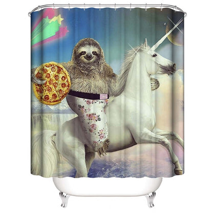 Fantasy Knight Pizza Sloth Riding Unicorn Shower Curtain