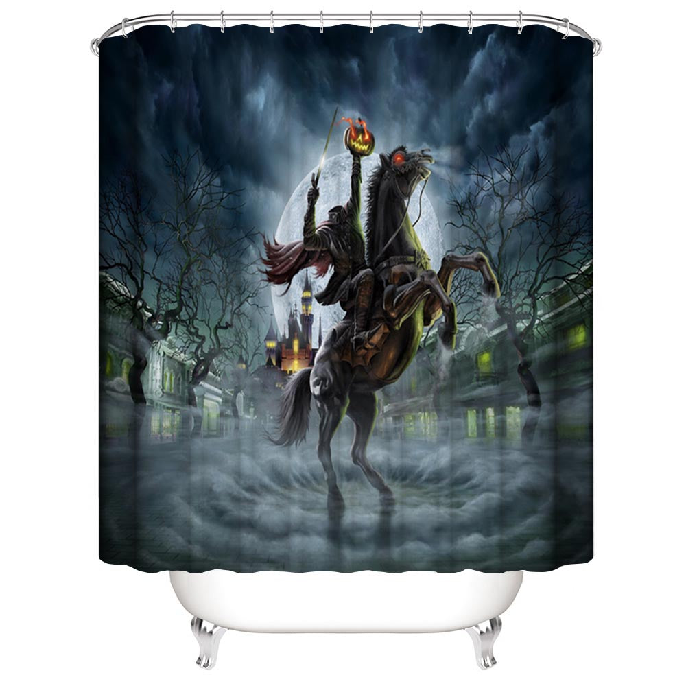 Gothic Night Creepy Pumpkin Halloween Headless Rider Shower Curtain