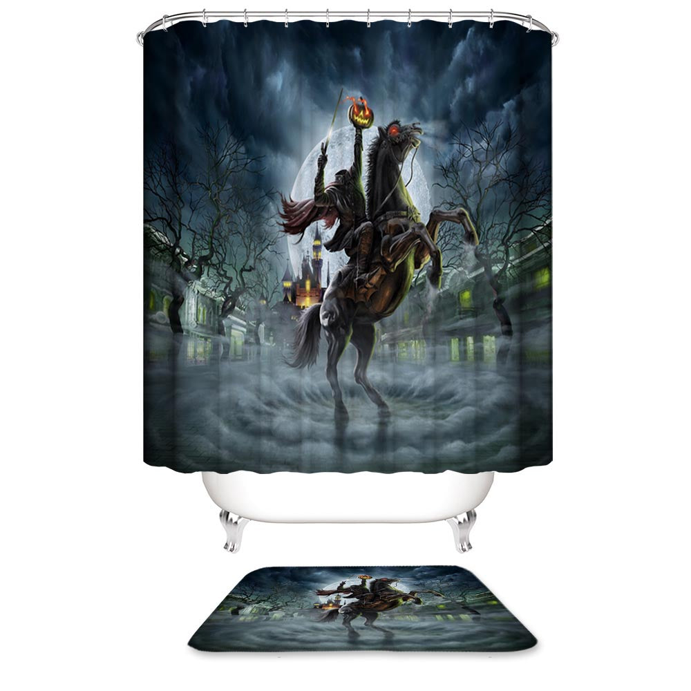 Gothic Night Creepy Pumpkin Halloween Headless Rider Shower Curtain