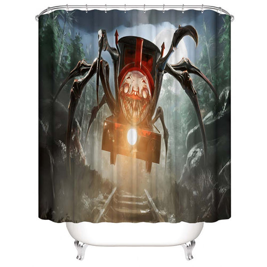 Choo Choo Charles Shower Curtain, Horro Spider-train Bathroom Curtain