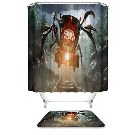 Choo Choo Charles Shower Curtain, Horro Spider-train Bathroom Curtain