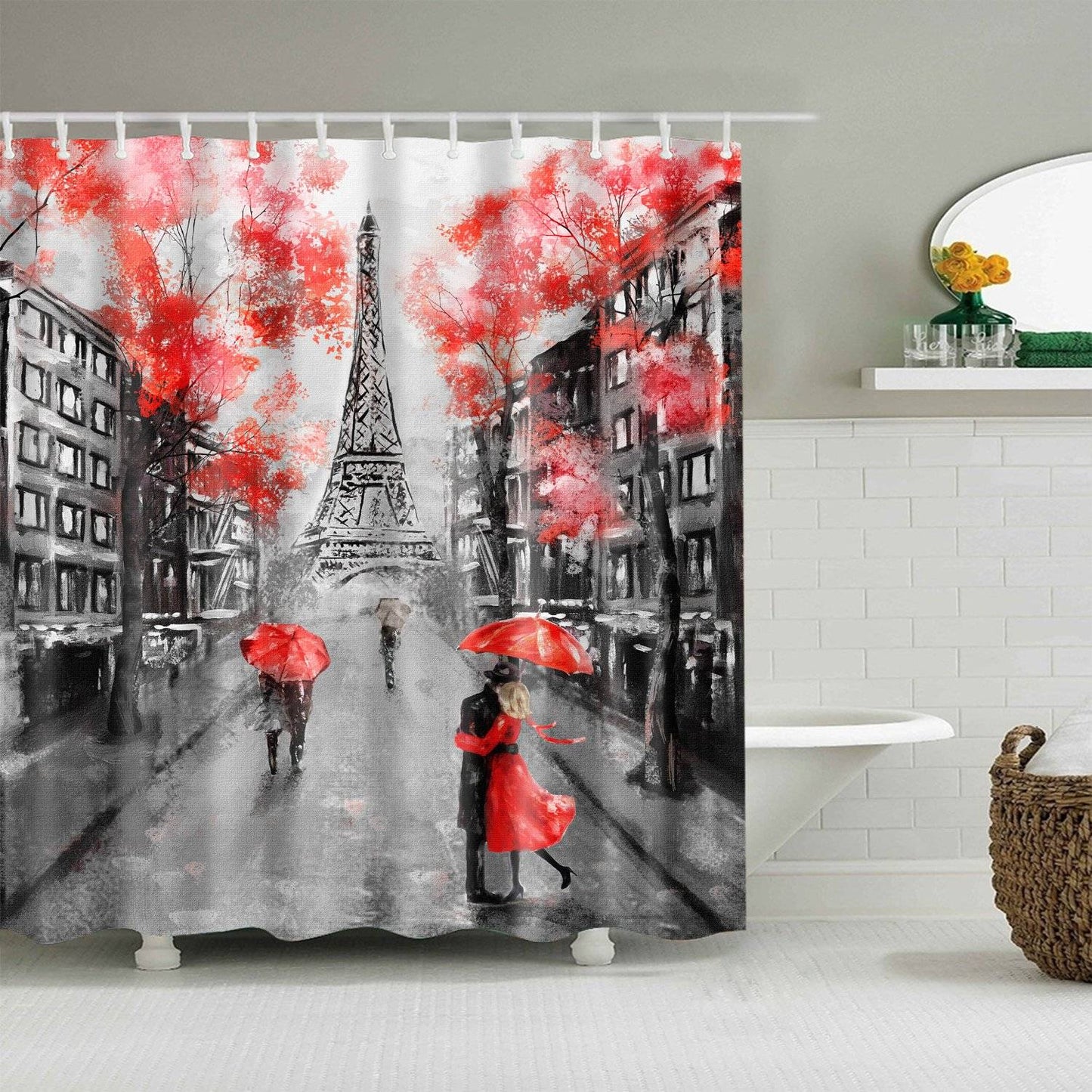 Romantic Rain Paris Eiffel Tower Shower Curtain