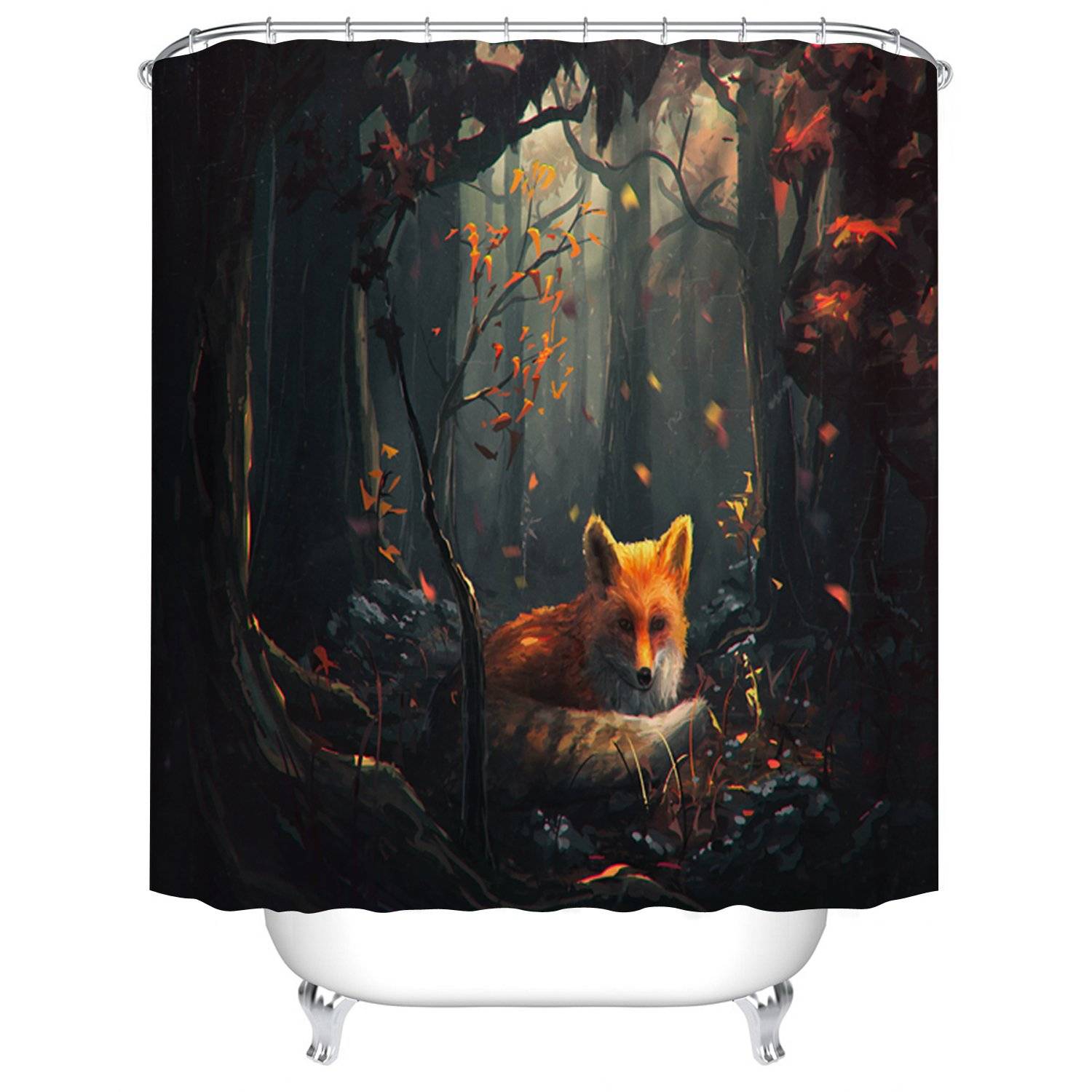 Deep Forest Autumn Night Fox Shower Curtain