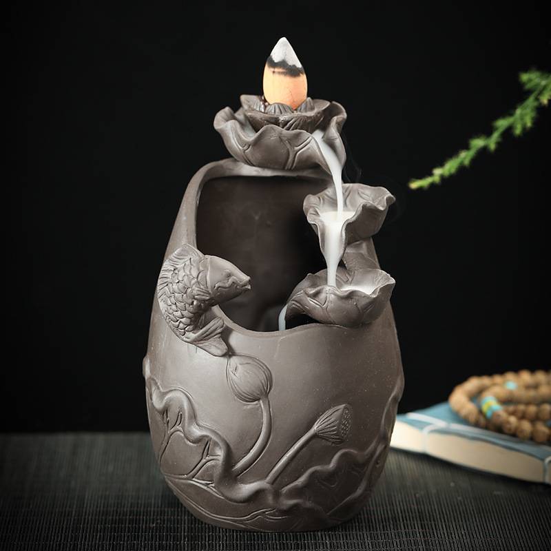 Lotus Waterfall Koi Fish Incense Burner