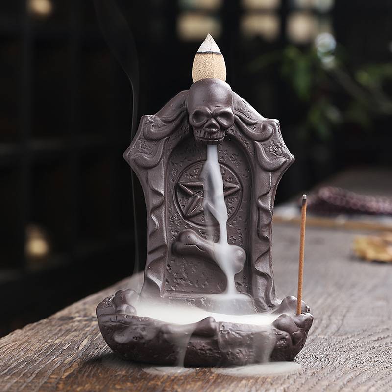 Halloween Tombstone Skull Backflow Incense Burner