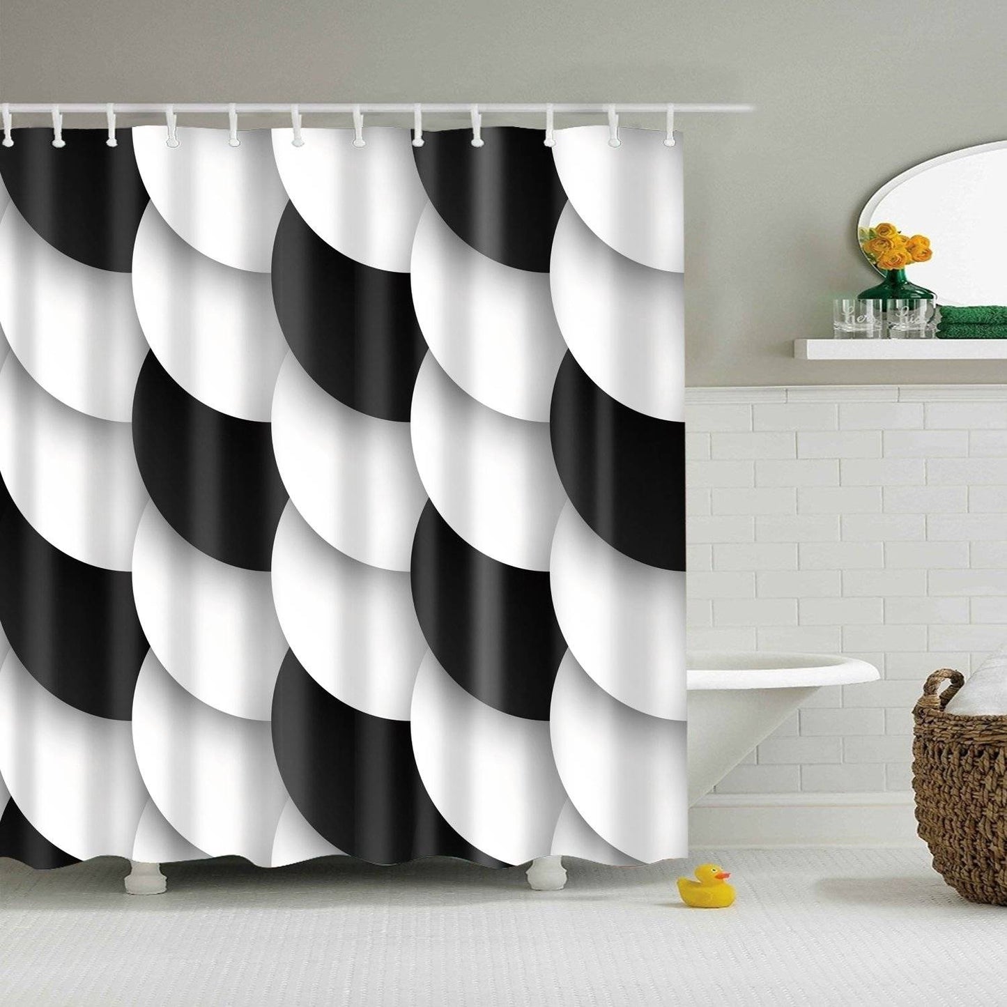 Black White Circular Scale Shower Curtain