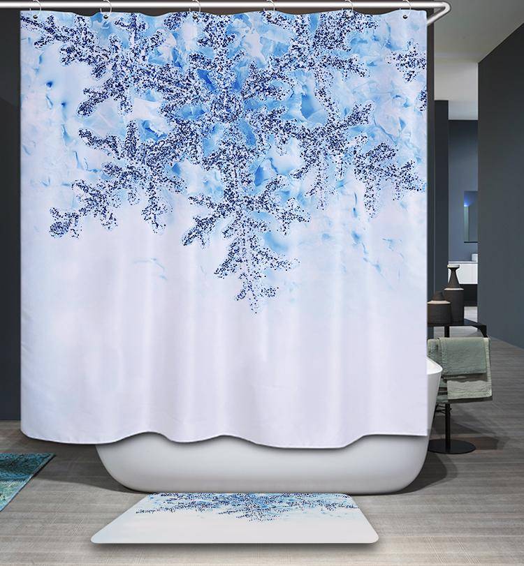 White Backdrop Winter A Big Bluish Hexagonal Snowflake Shower Curtain