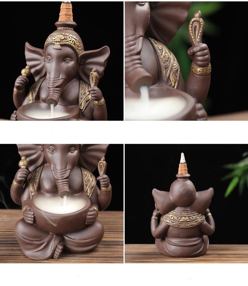 Ganesha Embraces The Cornucopia Backflow Incense Burner