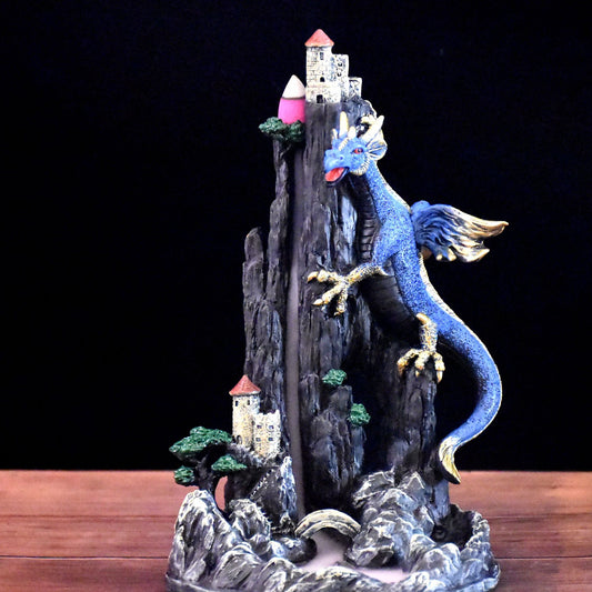Resin Blue Dragon Climb The Mountain Tower Dragon Smoke Incense Burner