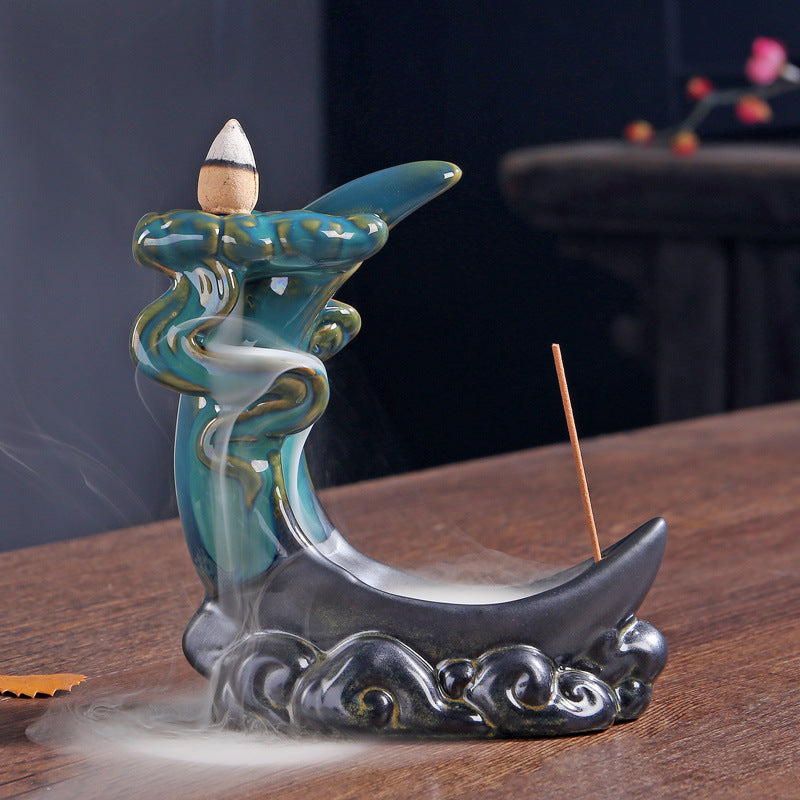 Moire Moon Backflow Incense Burner with Incense Stick Hole