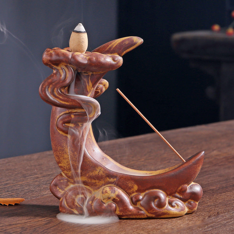 Moire Moon Backflow Incense Burner with Incense Stick Hole