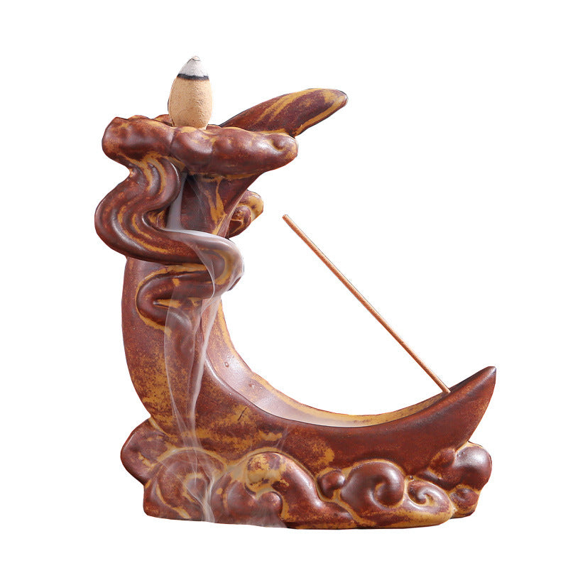 Moire Moon Backflow Incense Burner with Incense Stick Hole