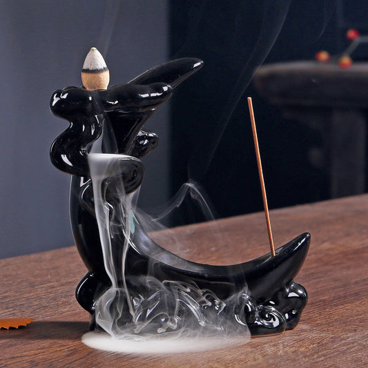 Moire Moon Backflow Incense Burner with Incense Stick Hole