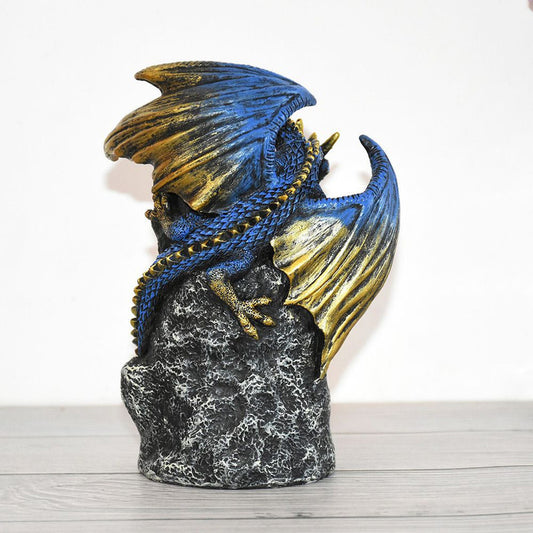 Blue Double Head Dragon Crystal Cave Backflow Incense Burner with LED Lights