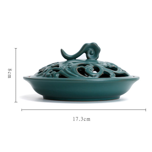 Elegant Auspicious Clouds Round Incense Coil Burner with Cover