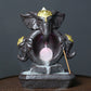 Triple Elephant Head Ganesha Backflow Incense Burner with LED Ball Light