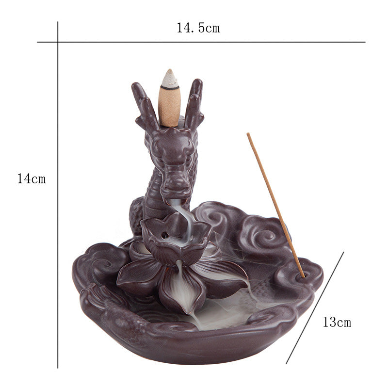 Lotus Dragon Waterfall Incense Burner with Incense Stick Holder