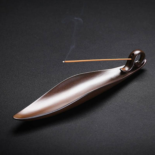 Sense of Abstract Art Leaf Shape Incense Stick Holder with 3 Holes