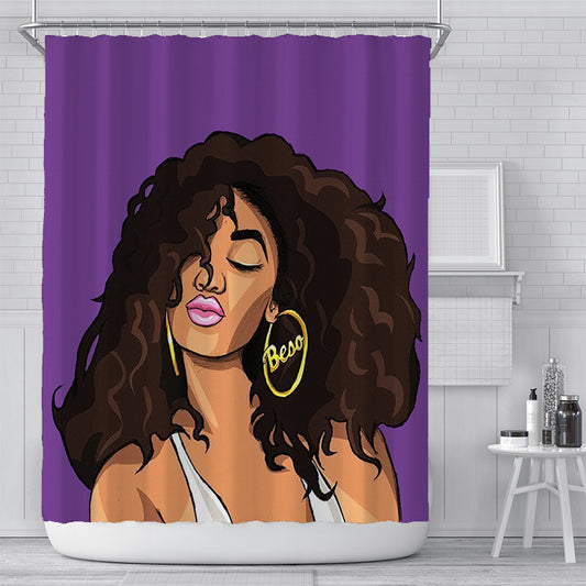 Enchanting African American Lady Shower Curtain | Afro Lady Bathroom Curtain