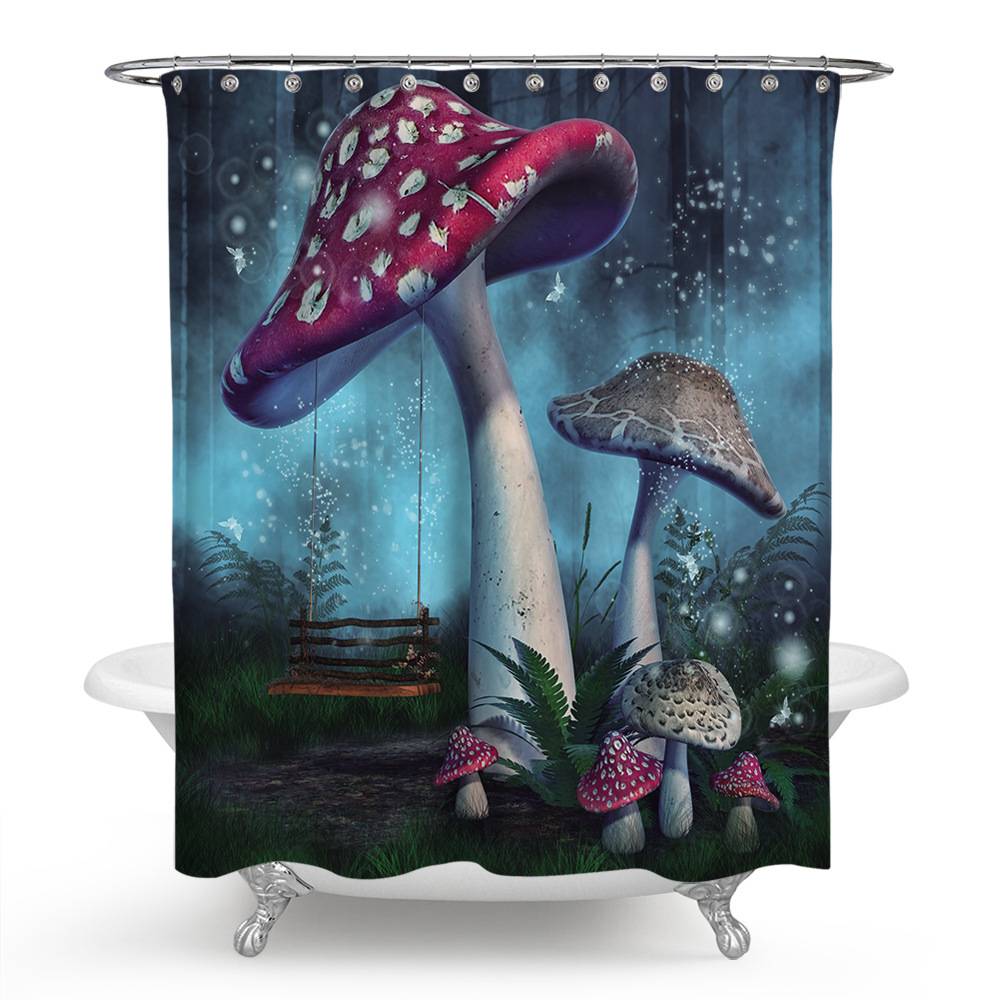 Magic Swing Mushroom Forest Shower Curtain | Mushroom Bathroom Curtain