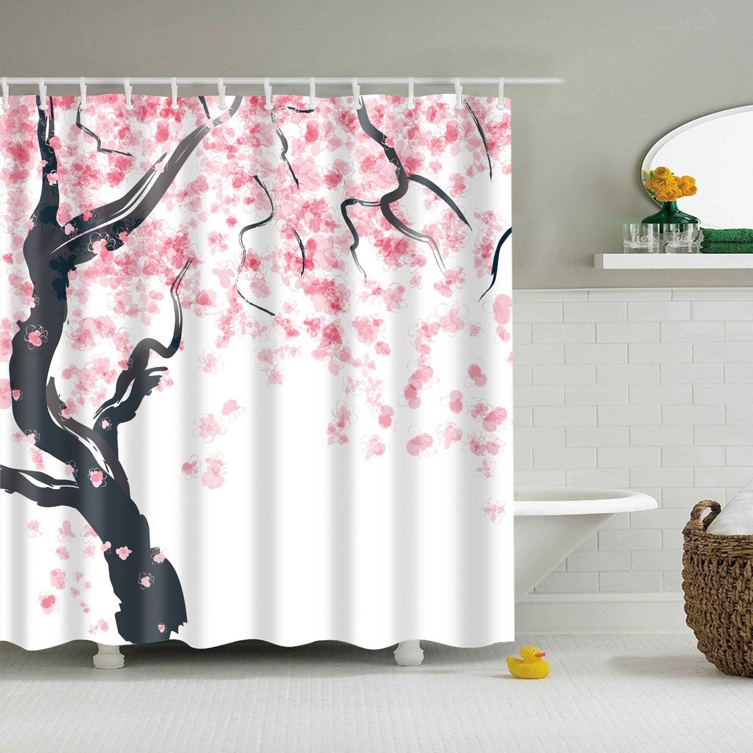 Cherry Tree in Full Bloom Hand Painting Cherry Blossom Shower Curtain