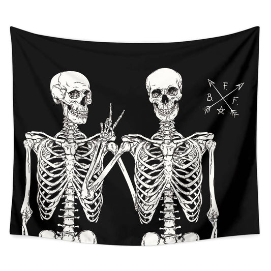 Black Two Skeletons Tapestry for Bedroom Living Room