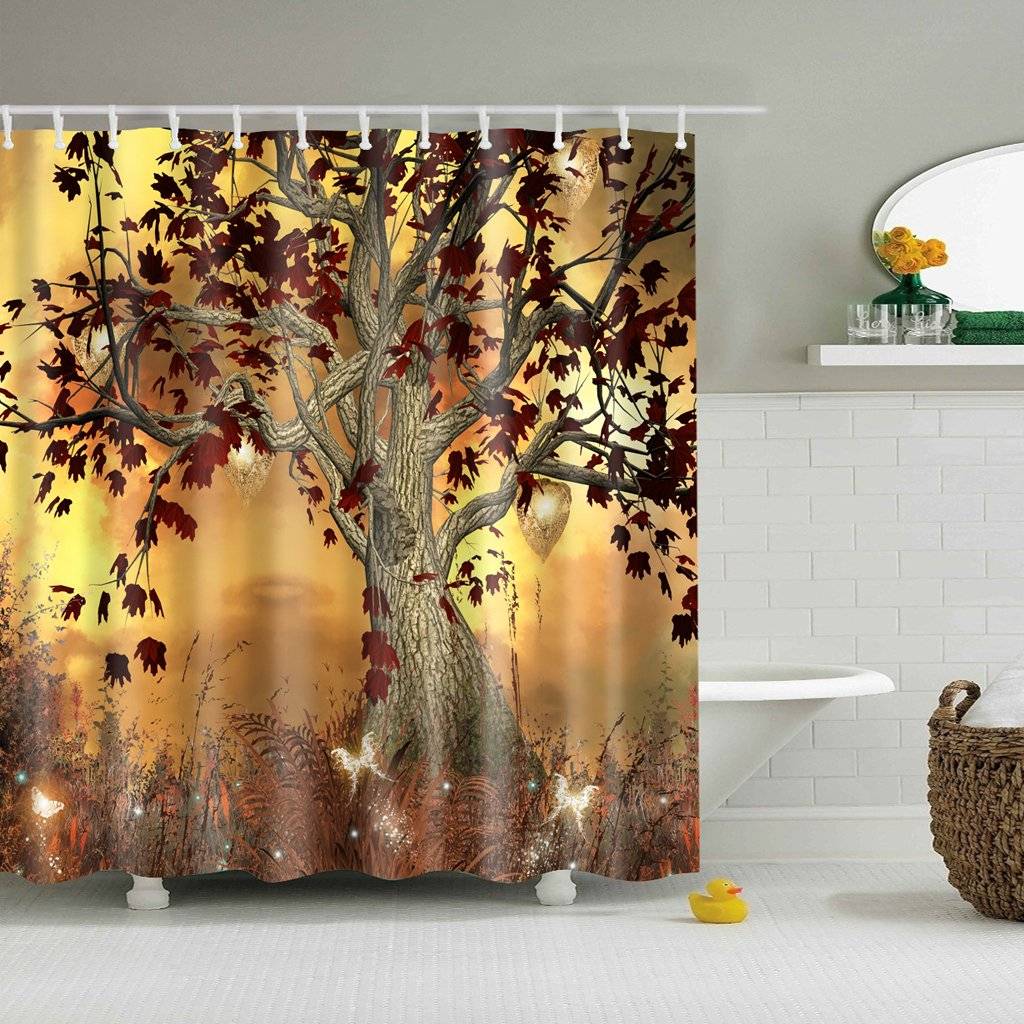 Dusk Style Fluorescent Butterfly Old Tree Shower Curtain