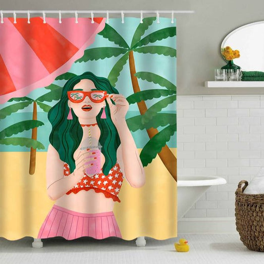 Fashion Girl Summer Vacation Shower Curtain
