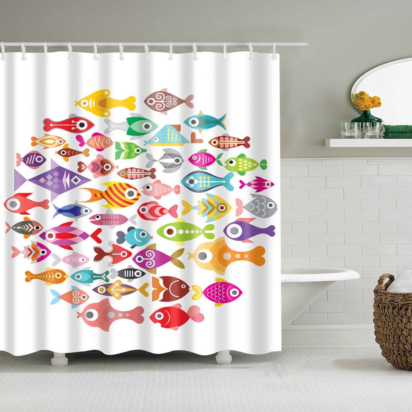 Kids Paintings Style Cartoon Fish Shower Curtain
