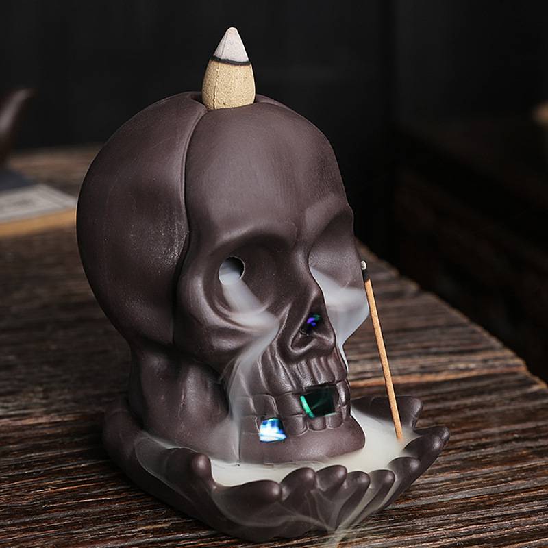 Skull in Palm Incense Waterfall Burner with Led Lighting