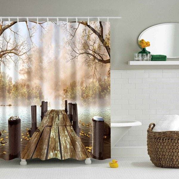 Autumn Lakeside Wooden Pier Shower Curtain