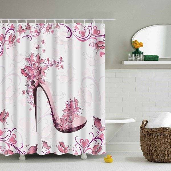 Pink Pretty Floral Decor Flowery High Heels Shoes Shower Curtain