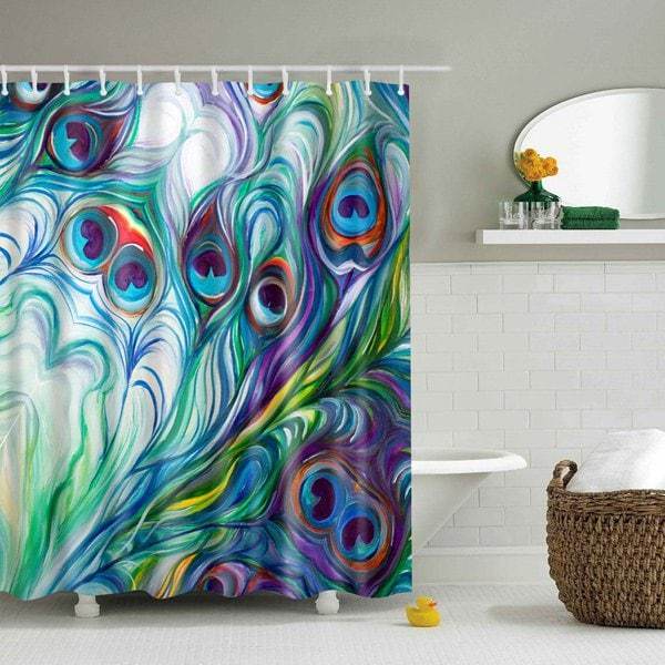 Colorful Hand Painting Peacock Feather Shower Curtain