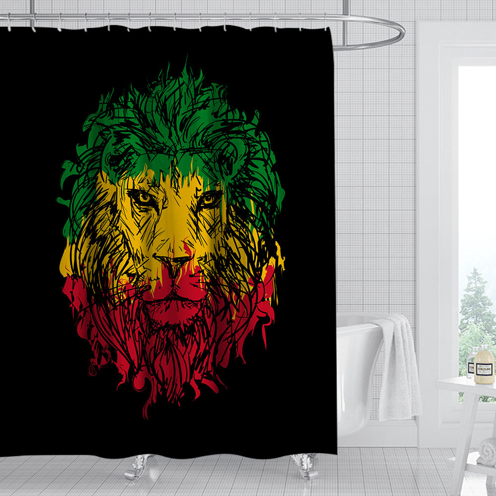 Scrawl Lion Head Painting in Three Colors Lion Shower Curtain