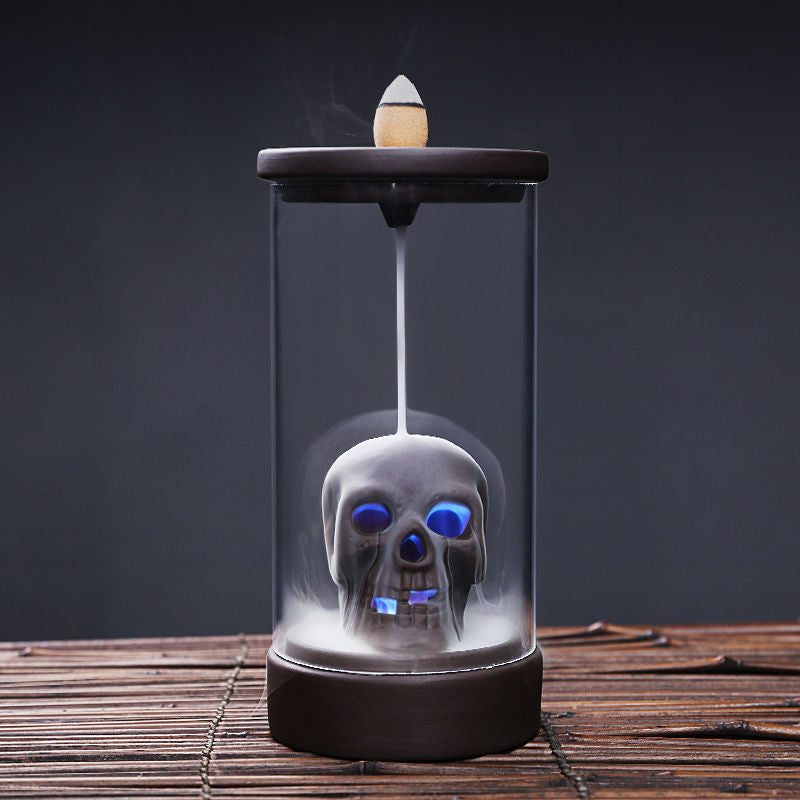 Skull Backflow Halloween Incense Burner LED LIghts with Acrylic Hood