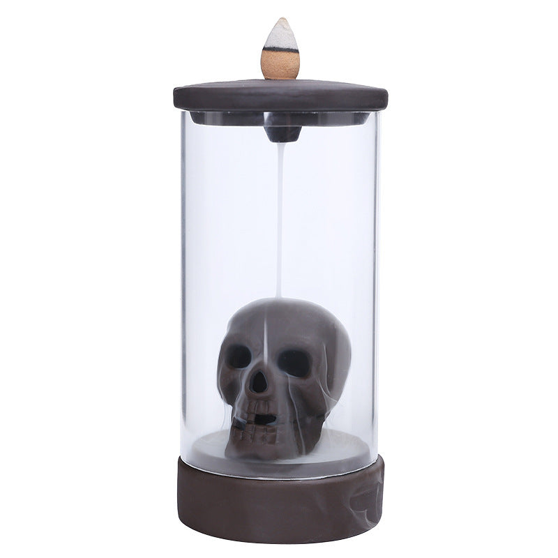 Skull Backflow Halloween Incense Burner LED LIghts with Acrylic Hood