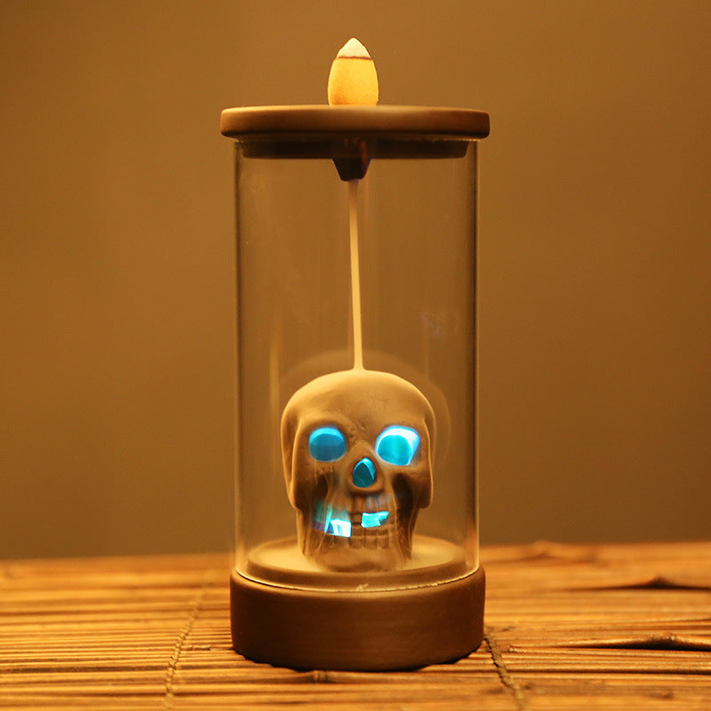 Skull Backflow Halloween Incense Burner LED LIghts with Acrylic Hood