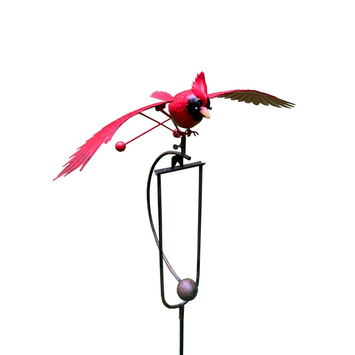 Wind Powered Rocker Metal Flying Cardinal Garden Stake | Metal Cardinal Rocker