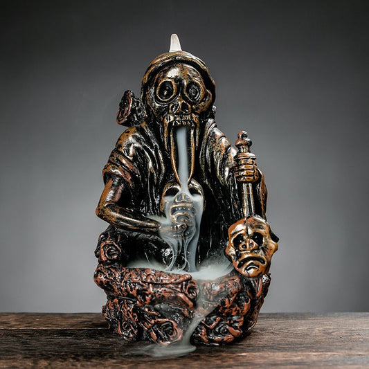 Gothic Skeleton Skull Warrior Backflow Incense Burner