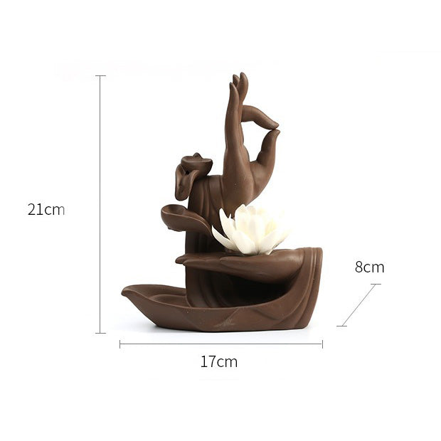 Buddha Mudras Buddha Hand Backflow Incense Burner with Lotus Incense Stick Holder