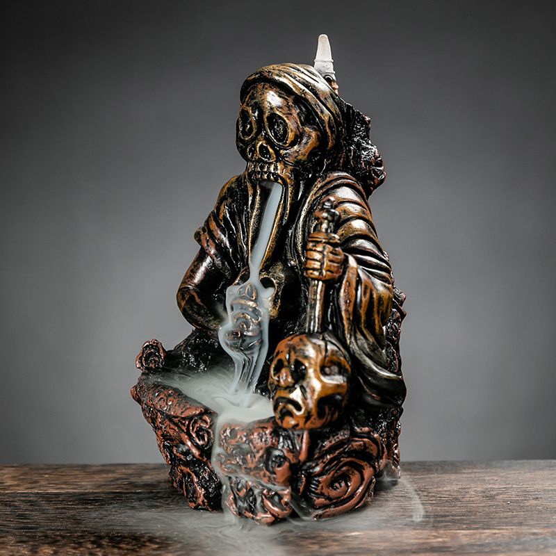 Gothic Skeleton Skull Warrior Backflow Incense Burner