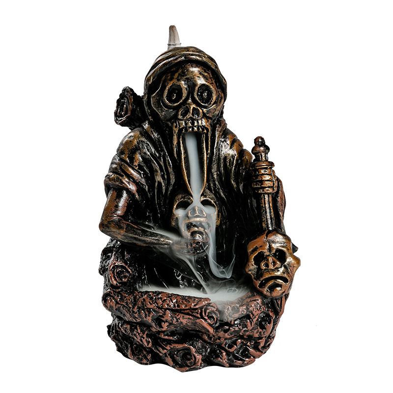 Gothic Skeleton Skull Warrior Backflow Incense Burner