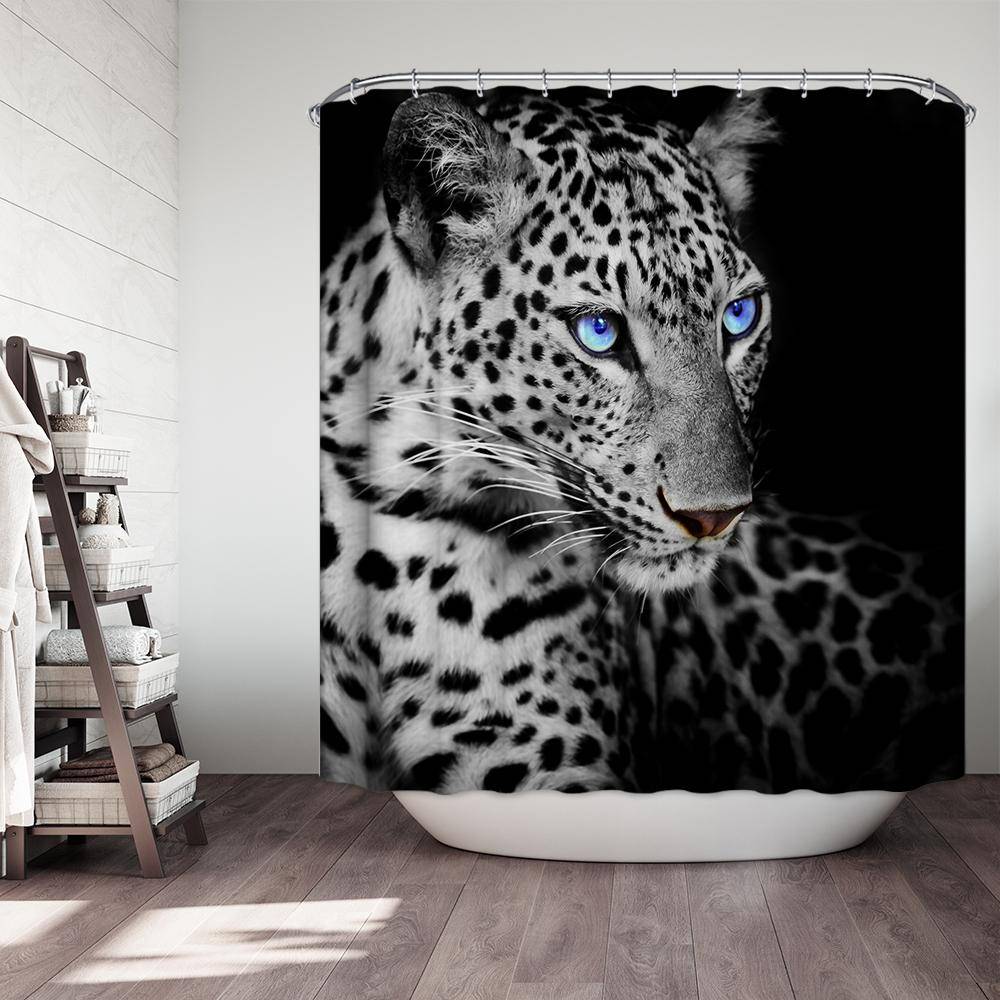 Blue Eyed Snow Leopard Shower Curtain