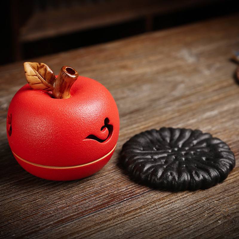 Apple Shape Ceramic Incense Burner with Lid